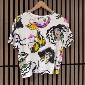 2 for 1 Zara Women’s Graphic Short Sleeve Top – White Multi